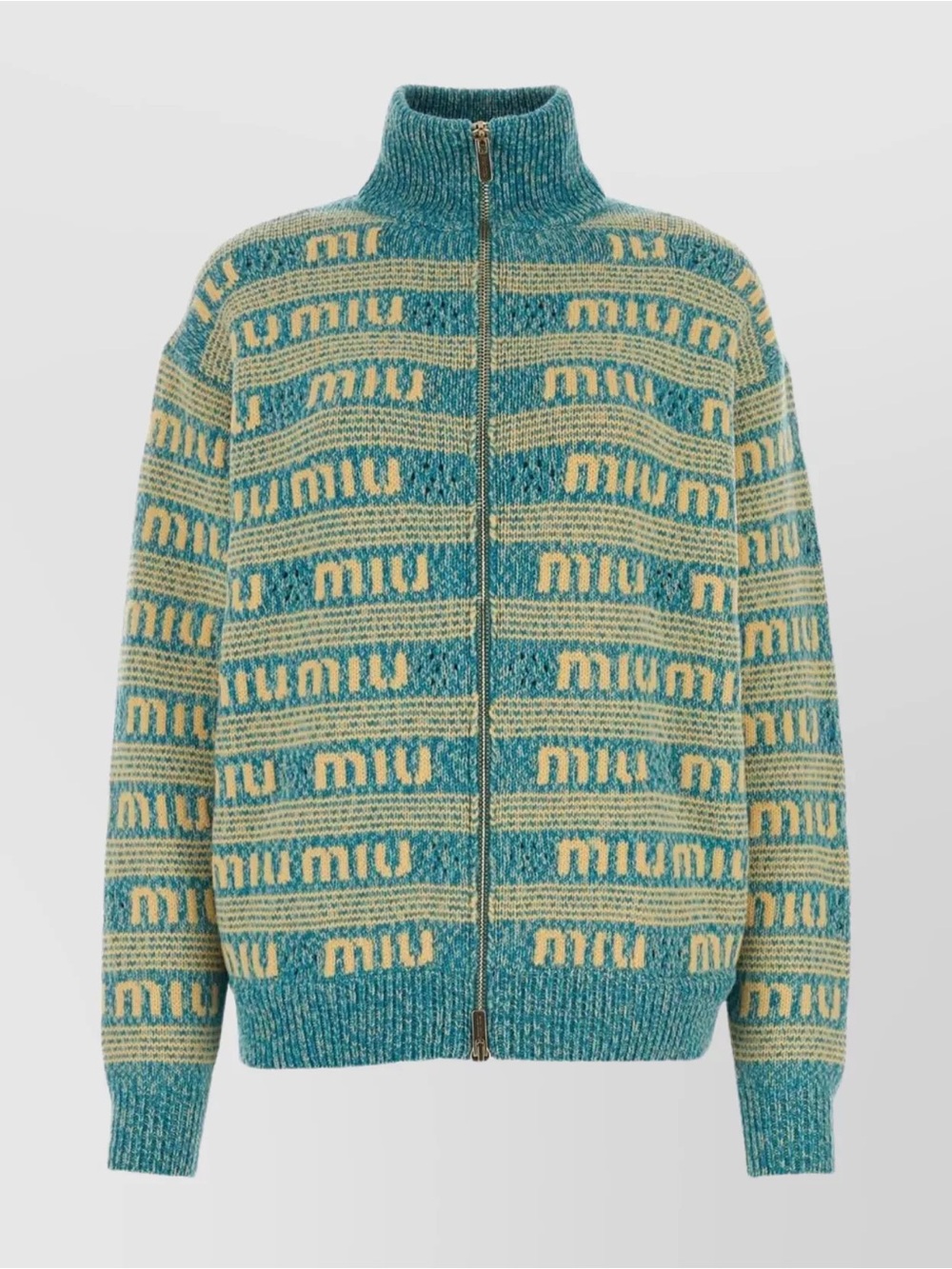 Miu Miu Turquoise/Petrol-Blue Knit Logo Cardigan